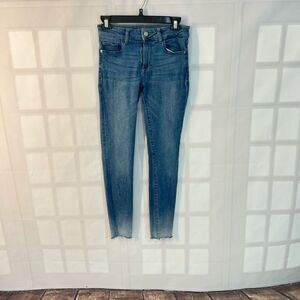 DL1961 Blue Ombre Leg Whiskered Raw Hem Skinny Jeans Size 25